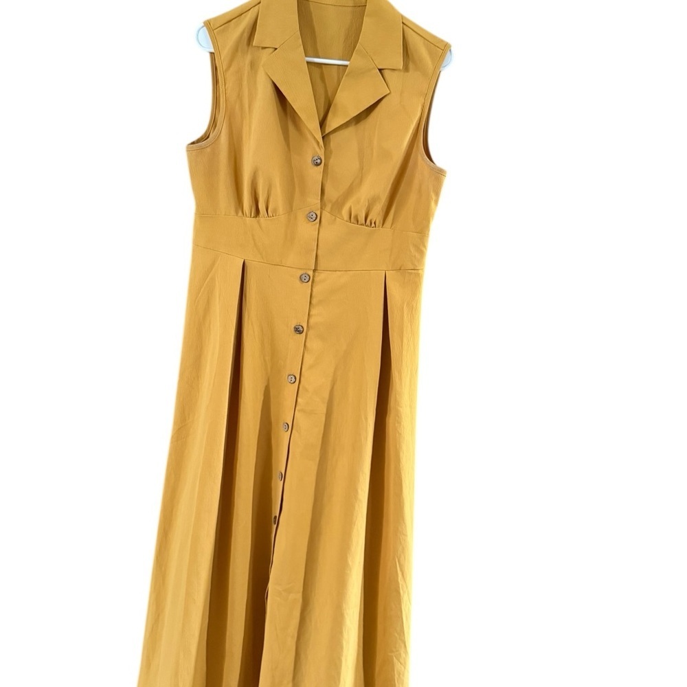 Amazon Essentials Yellow Pleated Midi Sundress - image 4